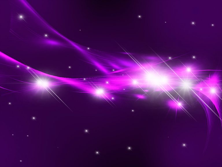 Abstract purple background with glowing light streaks and sparkles
